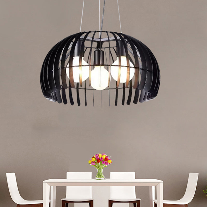 Retro Style Black Metal Dome Hanging Light: 3 Bulbs With Wire Guard Ideal For Dining Room Suspension