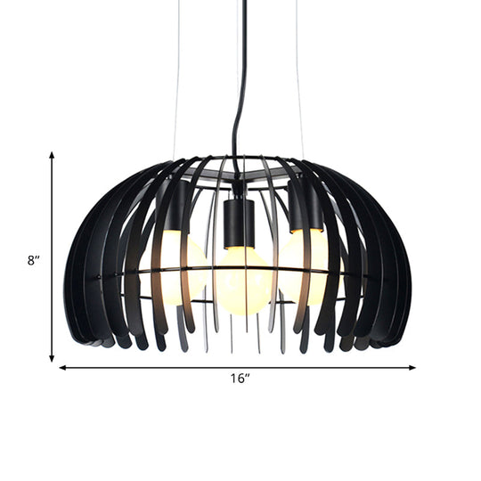 Retro Style Dome Hanging Light with Wire Guard - 3 Bulbs, Black Metal Suspension for Dining Room