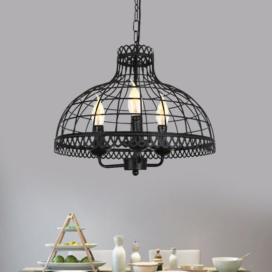 Rustic 3-Light Metal Dome Ceiling Lamp with Farmhouse Charm - Black Finish