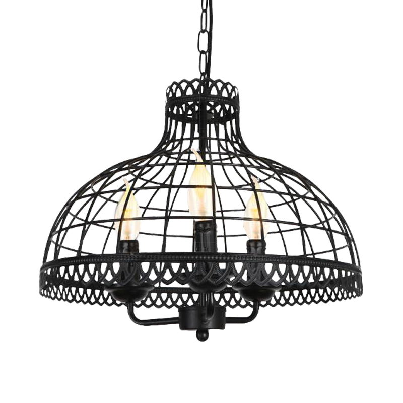 Rustic 3-Light Metal Dome Ceiling Lamp with Farmhouse Charm - Black Finish