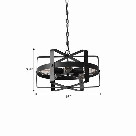 Black Retro Loft Caged Pendant Chandelier - 5-Light Iron Fixture for Dining Room