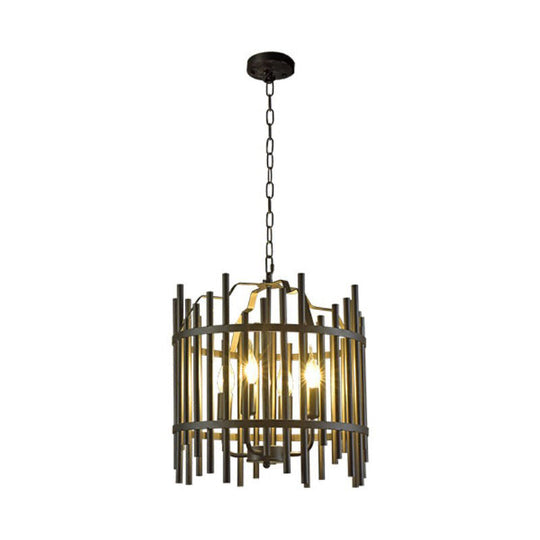 Vintage Industrial 4 Head Metal Chandelier Pendant Light For Restaurants - Black Caged Design