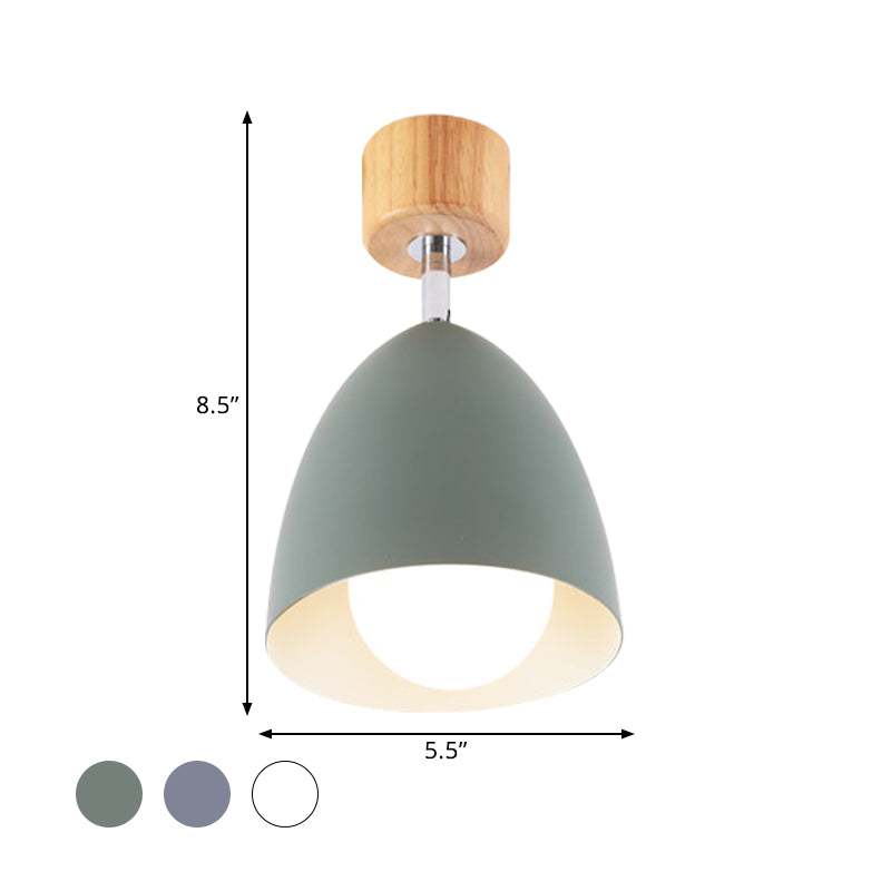 Nordic Style Dome Semi Flush Ceiling Light - Metal Rotatable Ceiling Lamp for Bedroom in Grey/White