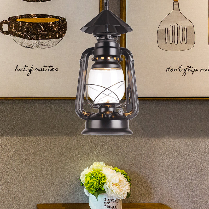 Industrial Clear Glass Single Light Pendant In Black/Antique Bronze/Weathered Copper - Kerosene