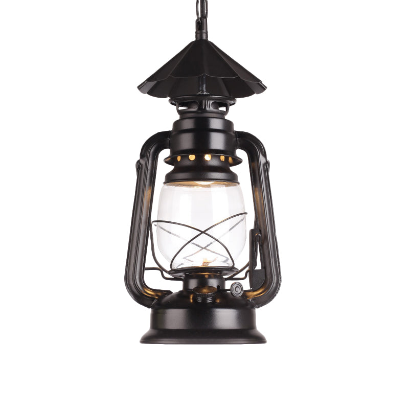 Industrial Clear Glass Single Light Pendant In Black/Antique Bronze/Weathered Copper - Kerosene