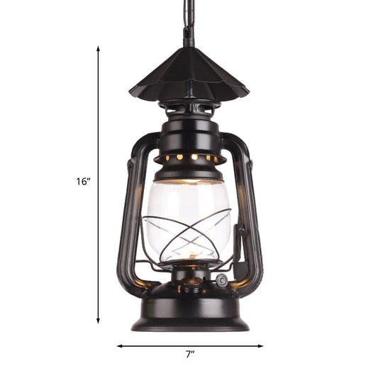 Industrial Clear Glass Single Light Pendant In Black/Antique Bronze/Weathered Copper - Kerosene