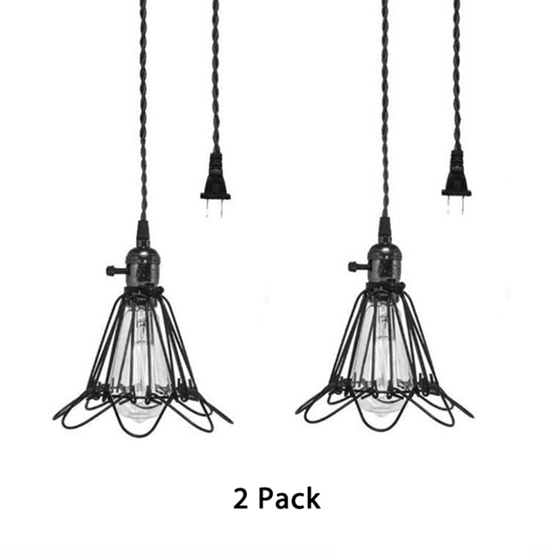 Vintage Metal Wire Pendant Light with Plug-In Cord for Kitchen