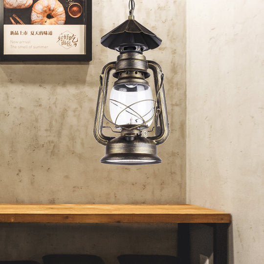 Industrial Clear Glass Single Light Pendant In Black/Antique Bronze/Weathered Copper - Kerosene