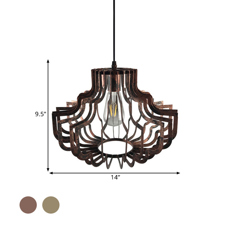 Vintage Style Geometric Suspension Light - Adjustable Brass/Rust Iron Hanging Ceiling Light with 1 Light