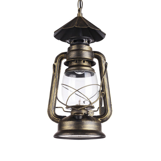 Industrial Clear Glass Single Light Pendant In Black/Antique Bronze/Weathered Copper - Kerosene