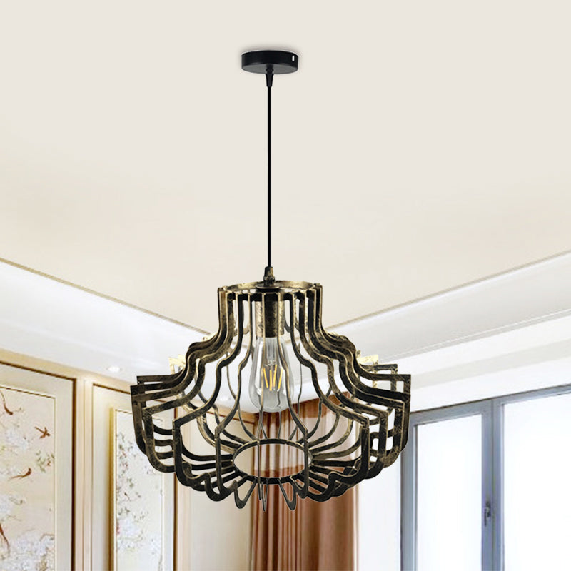 Adjustable Vintage Style Brass/Rust Iron Geometric Suspension Ceiling Light