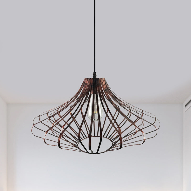 Country Style Metal Wire Cage Pendant Lamp With Adjustable Cord - Brass/Rust Ceiling Light Rust