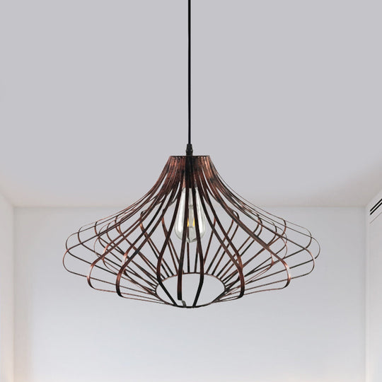 Country Style Metal Wire Cage Pendant Lamp With Adjustable Cord - Brass/Rust Ceiling Light Rust