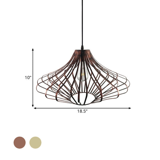 Country Style Wire Cage Pendant Lamp - Metal 1 Light Brass/Rust Ceiling Light - Adjustable Cord