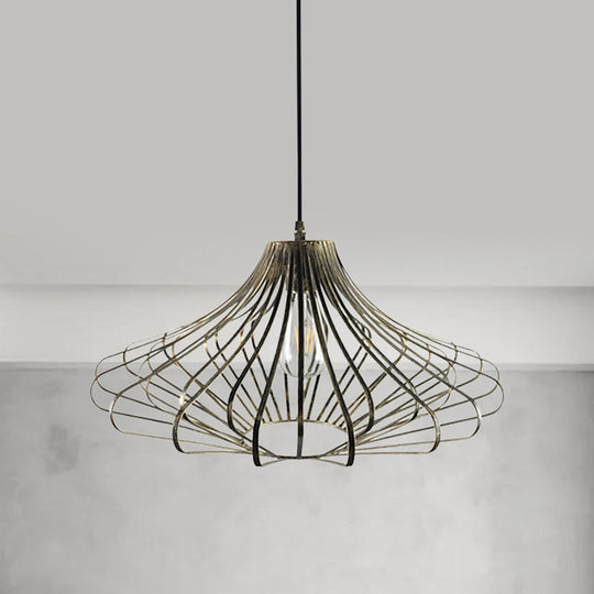 Country Style Wire Cage Pendant Lamp - Metal 1 Light Brass/Rust Ceiling Light - Adjustable Cord