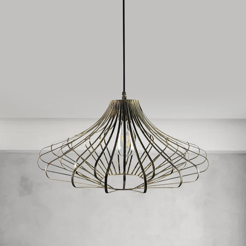 Country Style Metal Wire Cage Pendant Lamp With Adjustable Cord - Brass/Rust Ceiling Light