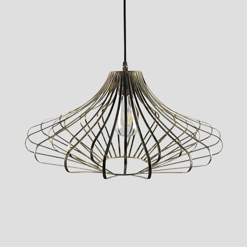 Country Style Metal Wire Cage Pendant Lamp With Adjustable Cord - Brass/Rust Ceiling Light