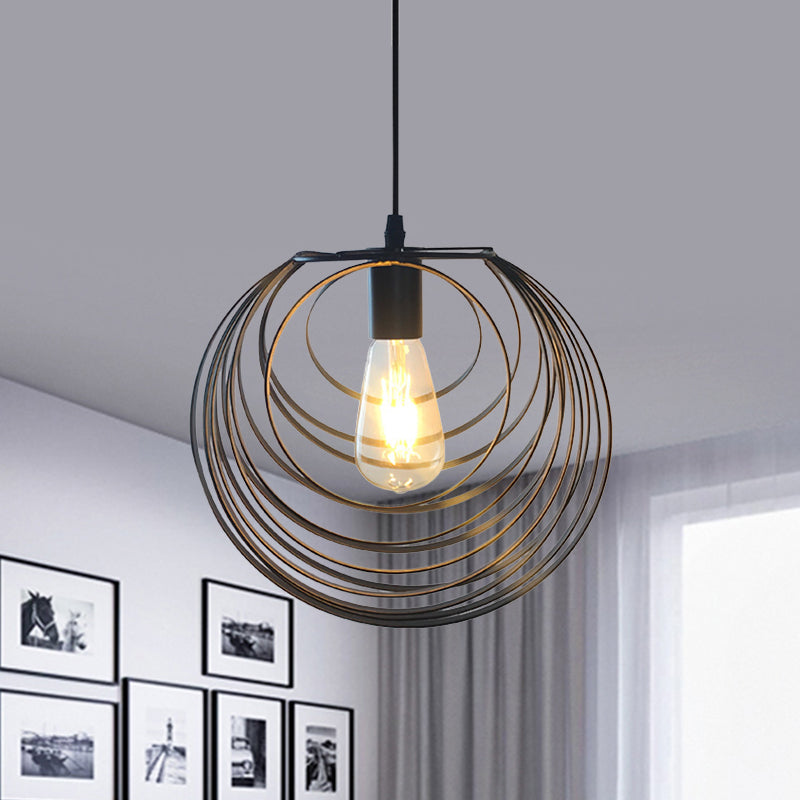 Industrial Hanging Pendant Light With Wire Cage And Globe Design - 1 Black/Silver/Rust Black