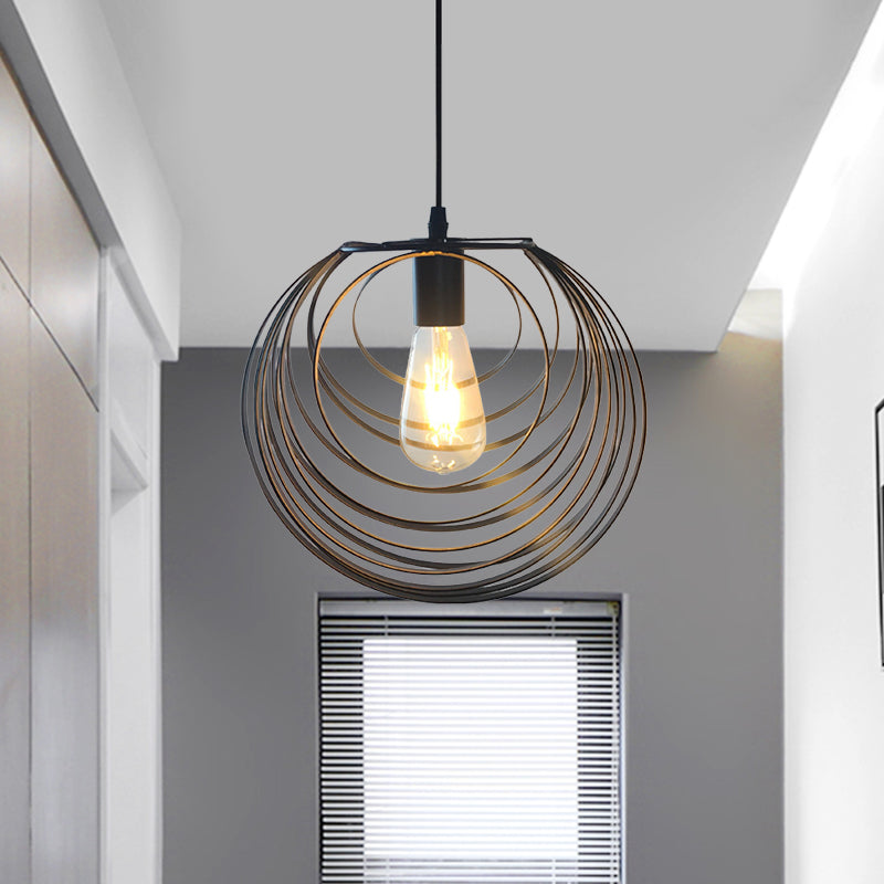 Industrial Hanging Lamp: 1-Light Globe Wire Cage Pendant - Black/Silver/Rust Tone