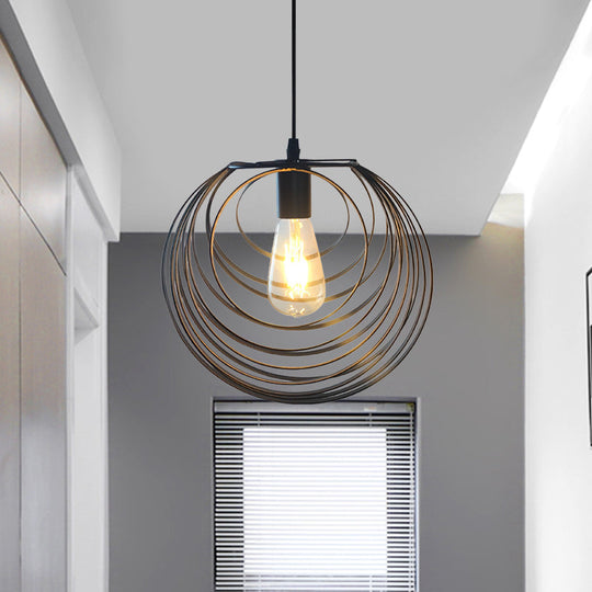 Industrial Hanging Pendant Light With Wire Cage And Globe Design - 1 Black/Silver/Rust