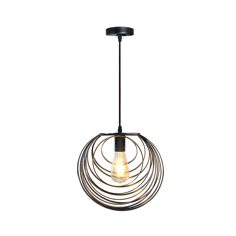 Industrial Hanging Lamp: 1-Light Globe Wire Cage Pendant - Black/Silver/Rust Tone