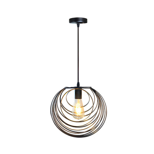 Industrial Hanging Lamp: 1-Light Globe Wire Cage Pendant - Black/Silver/Rust Tone