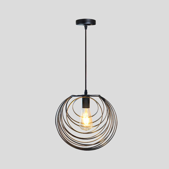 Industrial Hanging Pendant Light With Wire Cage And Globe Design - 1 Black/Silver/Rust