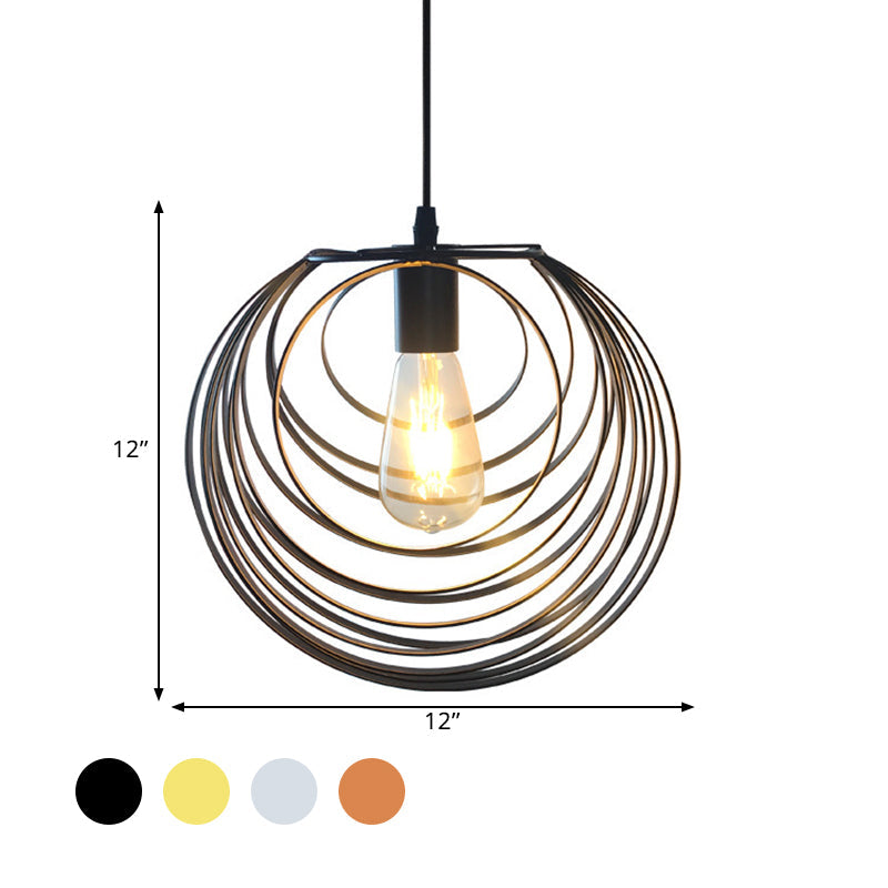 Industrial Hanging Lamp: 1-Light Globe Wire Cage Pendant - Black/Silver/Rust Tone