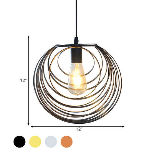 Industrial Hanging Lamp: 1-Light Globe Wire Cage Pendant - Black/Silver/Rust Tone