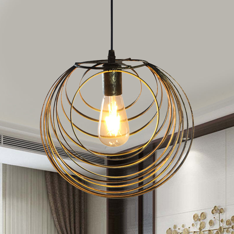 Industrial Hanging Pendant Light With Wire Cage And Globe Design - 1 Black/Silver/Rust Gold