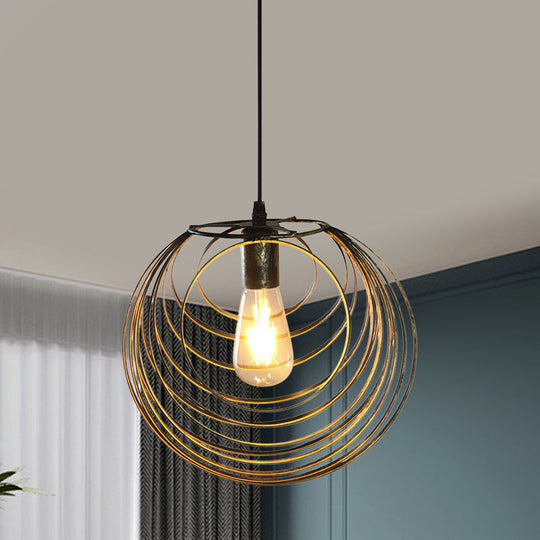 Industrial Hanging Lamp: 1-Light Globe Wire Cage Pendant - Black/Silver/Rust Tone