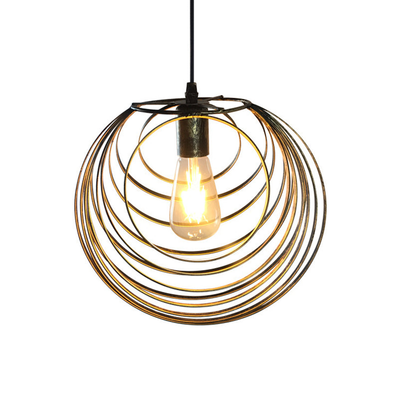 Industrial Hanging Lamp: 1-Light Globe Wire Cage Pendant - Black/Silver/Rust Tone