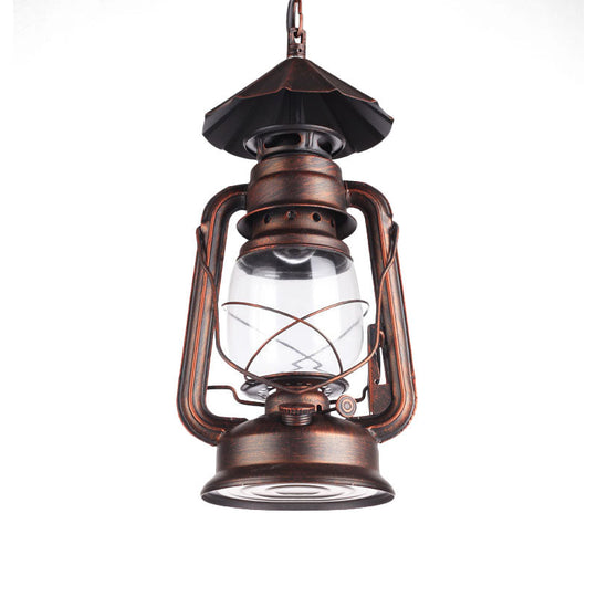 Industrial Clear Glass Single Light Pendant In Black/Antique Bronze/Weathered Copper - Kerosene