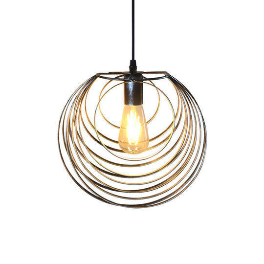 Industrial Hanging Lamp: 1-Light Globe Wire Cage Pendant - Black/Silver/Rust Tone