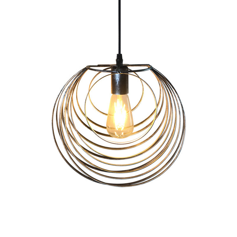 Industrial Hanging Pendant Light With Wire Cage And Globe Design - 1 Black/Silver/Rust