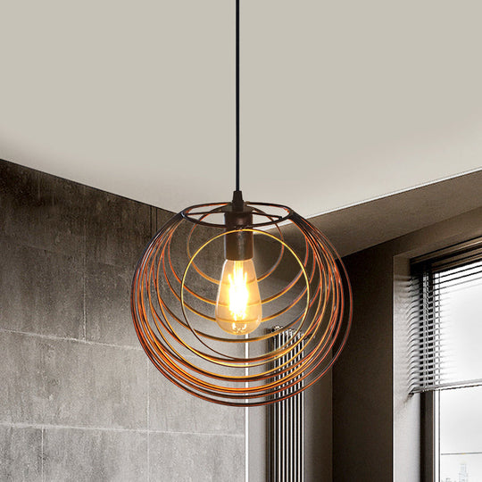 Industrial Hanging Lamp: 1-Light Globe Wire Cage Pendant - Black/Silver/Rust Tone