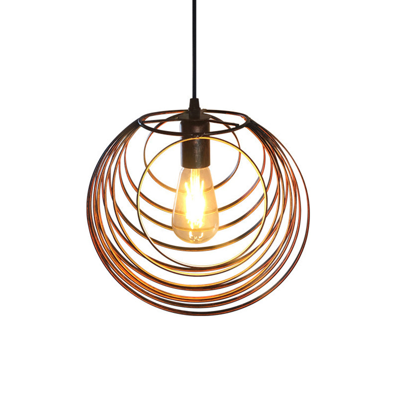 Industrial Hanging Lamp: 1-Light Globe Wire Cage Pendant - Black/Silver/Rust Tone