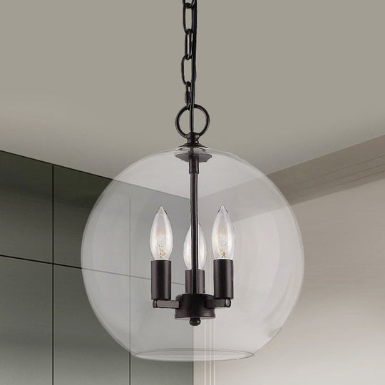 Rustic Bubble Shade Pendant Chandelier - 3-Light Ceiling Fixture with Clear Glass in Black