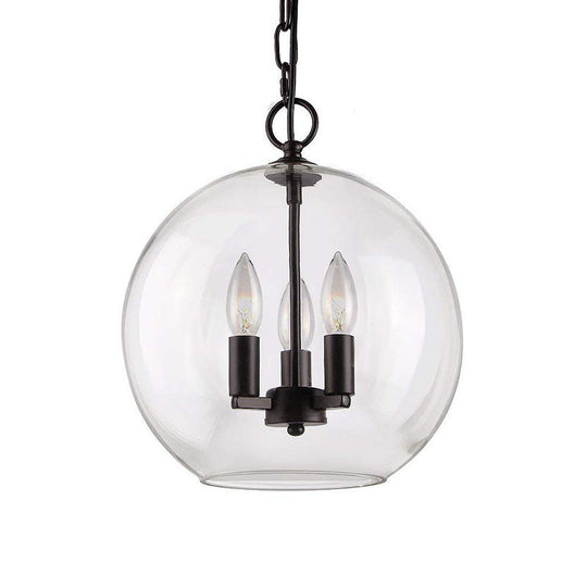 Rustic Bubble Shade Black Pendant Chandelier With Clear Glass - 3 Lights Ceiling Fixture