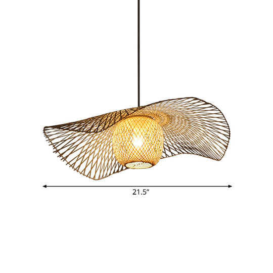 Rustic Ceiling Drop Light With Woven Rattan Dome- Ideal For Cafe And Restaurant - Available In 3