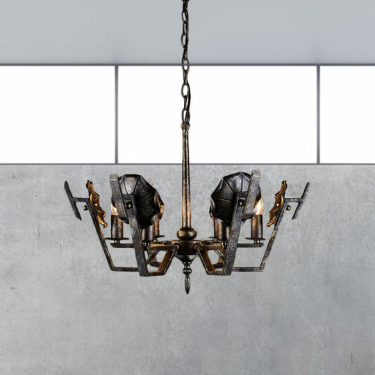 Antique Bronze Chandelier with 6 Hanging Iron Lights for Living Room