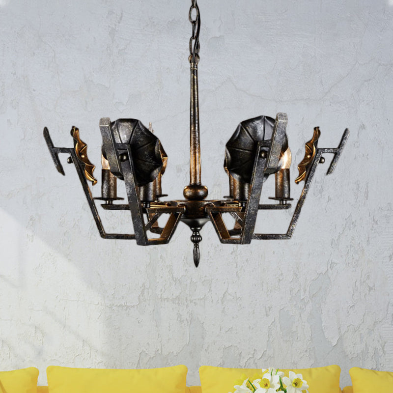 Antique Style Bronze Chandelier - 6-Light Iron Hanging Lighting For Living Room