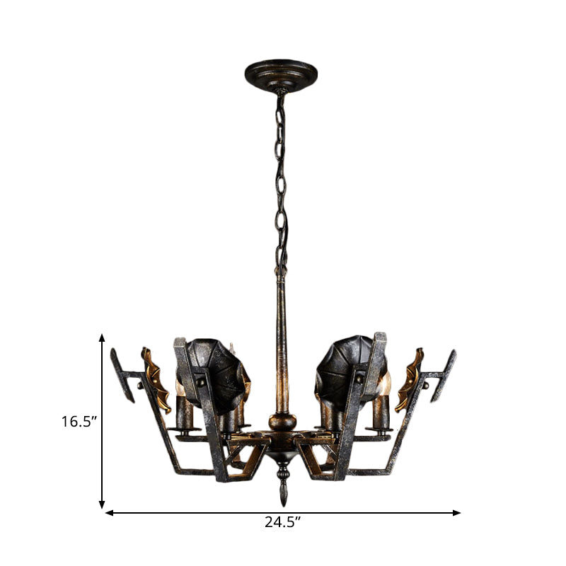 Antique Bronze Chandelier with 6 Hanging Iron Lights for Living Room