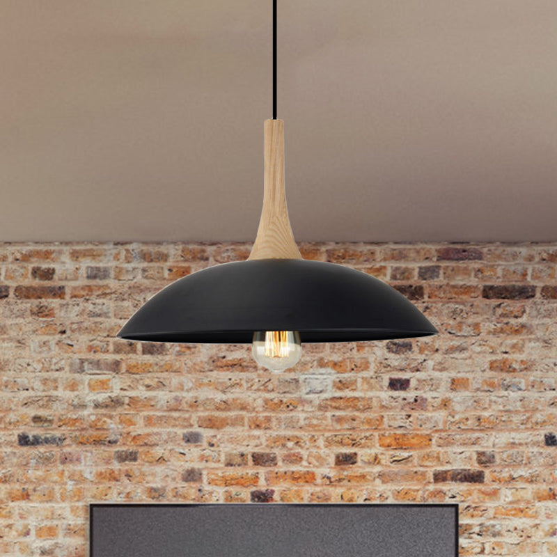 Wood and Metal Modernist Ceiling Pendant Light - Black/White, 12.5"/16" W, 1 Head for Table