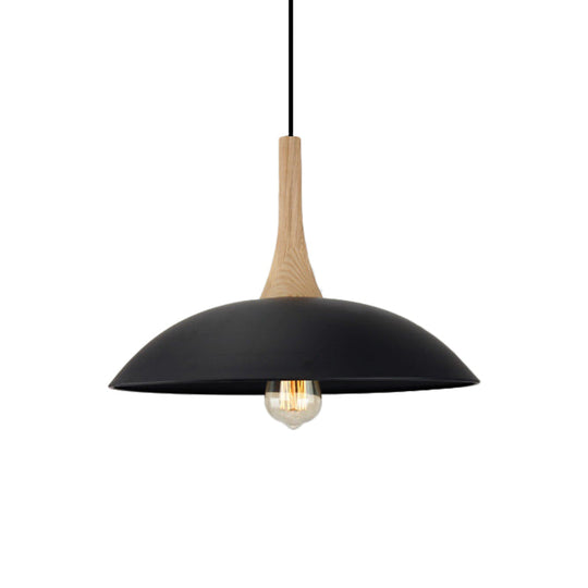 Wood and Metal Modernist Ceiling Pendant Light - Black/White, 12.5"/16" W, 1 Head for Table