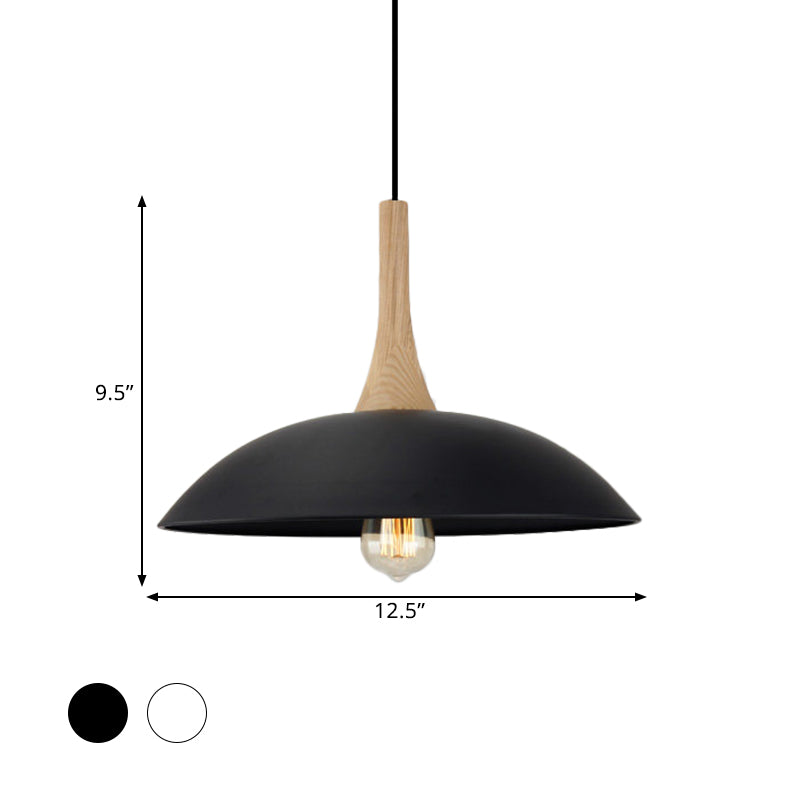 Wood and Metal Modernist Ceiling Pendant Light - Black/White, 12.5"/16" W, 1 Head for Table