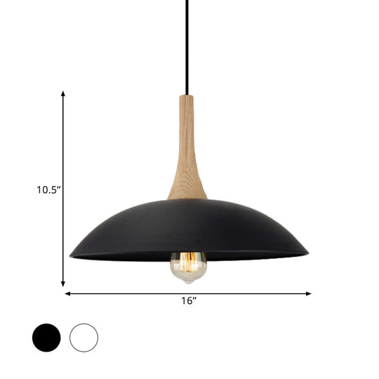 Wood and Metal Modernist Ceiling Pendant Light - Black/White, 12.5"/16" W, 1 Head for Table