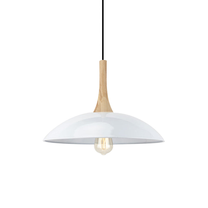 Wood and Metal Modernist Ceiling Pendant Light - Black/White, 12.5"/16" W, 1 Head for Table