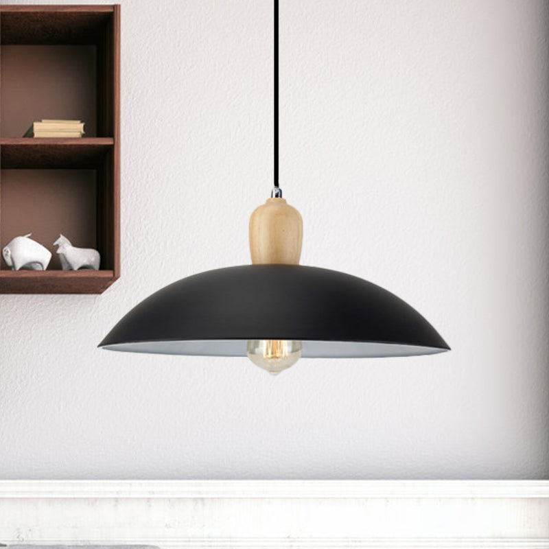 Sleek Metal And Wood Pendant Light Fixture With Bowl Design 1 Bulb - 12.5/16 Diameter Black/White