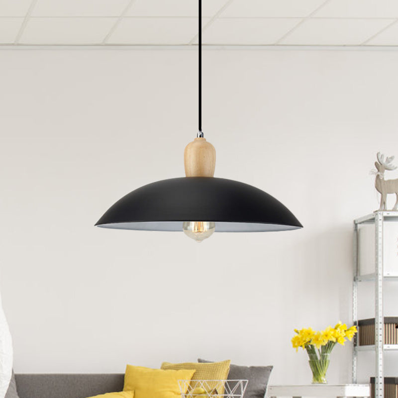 Sleek Metal And Wood Pendant Light Fixture With Bowl Design 1 Bulb - 12.5/16 Diameter Black/White